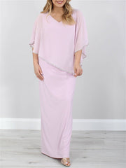 Floor-Length Mother of the Bride Gown with 3/4 Sleeves