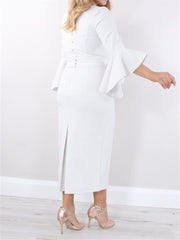 Square Neck Tea-Length Sheath/Column Mother of the Bride Dress with 3/4 Sleeves and Ruffles