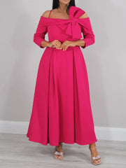 Off-the-Shoulder A-Line/Princess Ankle-Length Mother of the Bride Dress with Bow(s) and 3/4 Sleeves