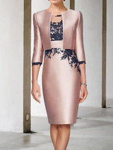 Color Block New Mother of the Bride Two-Piece Dress with Appliques 3/4 Sleeve and Knee-Length