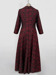 V-Neck Long-Sleeve A-Line Floral Print Red Rose Dress for Mothers of the Bride & Groom