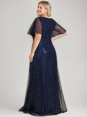 V-Neck A-Line Princess Floor-Length Sequined Dress for Mothers of the Bride and Groom
