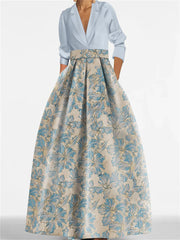Printed Floral 3/4 Sleeve Shirt Collar A-Line Dress for Mother of the Bride & Groom