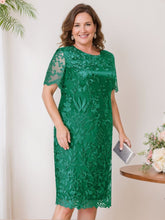 Plus Size Tea-Length Mother of the Bride Dress with Scoop Neck and Appliques