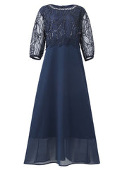 Princess A-Line Ankle-Length Plus Size Mother of the Bride Dress with Scoop 3/4 Sleeves and Appliques