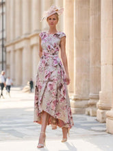 Princess A-Line Scoop Neck Short Sleeve Floral Print Mother of the Bride & Groom Dress