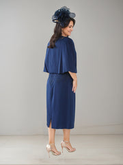 Plus Size V-Neck Tea-Length Mother of the Bride Sheath Dress with Rhinestones & Appliques