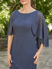 Mother of the Bride & Groom A-Line/Princess Dresses with Scoop Neck 3/4 Sleeves Rhinestones and Ruffles