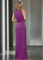 Floor-Length Sleeveless Sheath/Column Mother of the Bride Dress with Ruched Detail Ruffles & Slit
