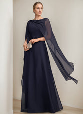 Princess A-Line Floor-Length Mother of the Bride Dress with Cape Sleeves Bow and Ruffles