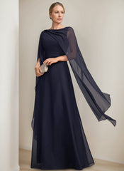 Princess A-Line Floor-Length Mother of the Bride Dress with Cape Sleeves Bow and Ruffles