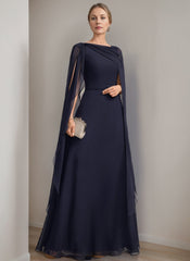 Princess A-Line Floor-Length Mother of the Bride Dress with Cape Sleeves Bow and Ruffles
