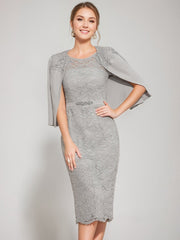 Tea-Length Mother of the Bride Sheath/Column Dress with Jacket & Crystals