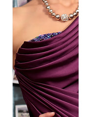 One Shoulder Sleeveless Floor Length Mother of the Bride Dress with Crystal Pleats and Draping