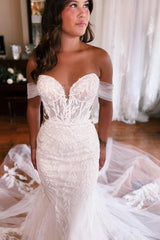 Sweetheart Long Mermaid Floor-Length Strapless Off-The-Shoulder Wedding Dresses with Appliques