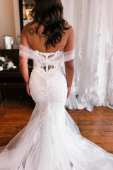 Sweetheart Long Mermaid Floor-Length Strapless Off-The-Shoulder Wedding Dresses with Appliques