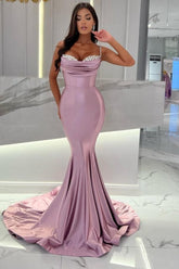 Sweetheart Mermaid Wisteria Ruffles Spaghetti Straps Floor-Length Stain Sleeveless Prom Dresses with Beads