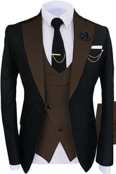 Nigel Brown Shawl Lapel Close-Fitting Three-Piece Prom Suit For Men