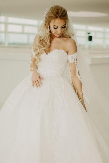 Glamorous A-Line Off the shoulder Sweetheart Summer Beach Wedding Dress