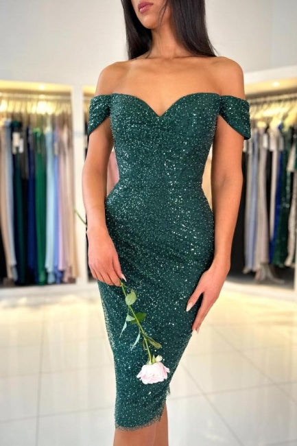 Charming Mermaid Off the shoulder sweetheart Dark Green Homecoming Dress