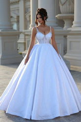Fabulous Floor-Length Straps Sleeveless V-Neck Beadings Ball Gown Wedding Dresses with Lace