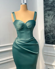 Simple Sweetheart Long Mermaid Dress With Straps Sleeveless Satin Fabric For Prom