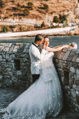 Beautiful Summer Bohi Chiffon Flowy sleeveless Tulle Wedding Dress