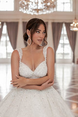 A-Line Sweetheart Straps Princess Wedding Dress with Appliques