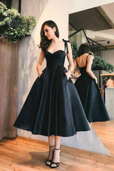 Charlotte A-Line Sweetheart Satin Tea-Length Homecoming Dress