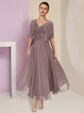 Elegant V-Neck A-Line Princess Tea-Length Dresses for the Mother of the Bride