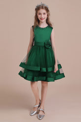 A-Line Bow Satin Layered Tulle Flower Girl Dress Online