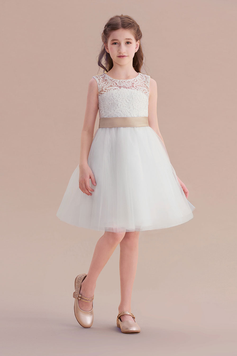 A-Line Bow Tulle Lace Knee Length Flower Girl Dress Newinlook A-Line Bow Tulle Lace Knee Length Flower Girl Dress Newinlook