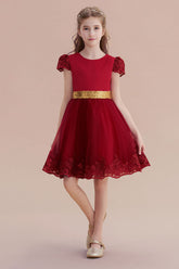 A-Line Cap Sleeve Bow Knee Length Flower Girl Dress Online