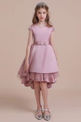 A-Line Cap Sleeve Satin High-low Flower Girl Dress Online