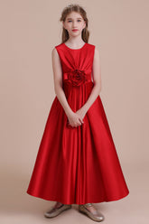 A-Line Chic Satin Ankle Length Flower Girl Dress Online