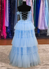 A-Line Princess Off-the-Shoulder Tulle Prom Dress/Evening Dress with Appliqued Beading Ruffles