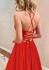 A-Line V-Neck Sleeveless Chiffon Prom Dress/Evening Dress With Appliqued Beading