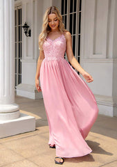 A-Line V-Neck Sleeveless Long Chiffon Prom Dress/Evening Dress with Appliqued Beading