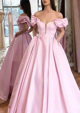 A-Line/Princess Off-the-Shoulder Prom Dress/Evening Dress With Pleated Pockets