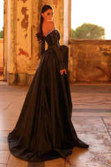 Off the Shoulder Long Sleeves Long Split Formal Dress With Beading