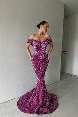 Newinlook Purple Off-The-Shoulder Long Evening Dress Mermaid With Sequins