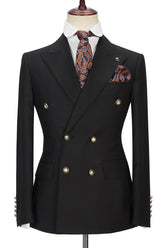 Newinlook Handsome Black Double-Breasted Wedding Suit with Peak Lapel for Groom