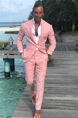 Newinlook Pink Linen Formal Slim Fit Prom Tuxedo for Men - Notched Lapel