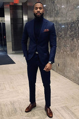 Newinlook Dark Navy Ring Bearer Outfit with Notched Lapel and Black Pants