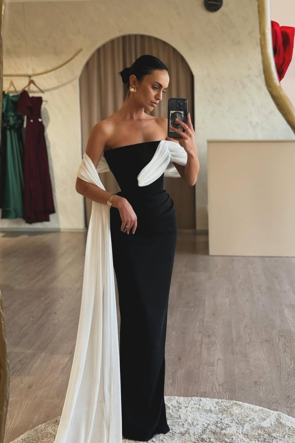 Strapless Sleeveless Mermaid Long Formal Dress With Ruffles Pleated