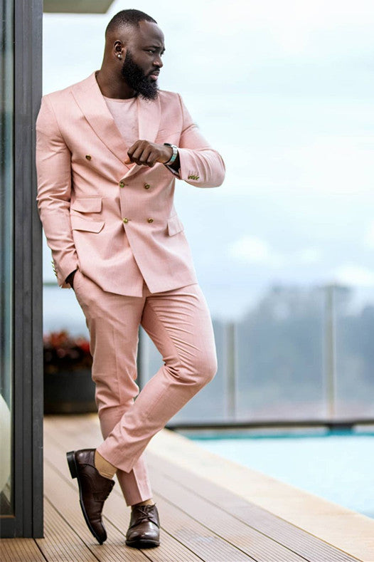 Newinlook Fashionable Pink Double-Breasted Prince Suit for Groom with Peaked Lapel