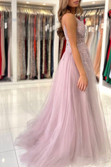 Newinlook Tulle Spaghetti Strap A-Line Evening Dress With Beadings