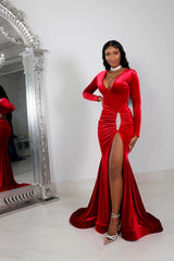 Newinlook Red Long Sleeves Charming Evening Dress With Split