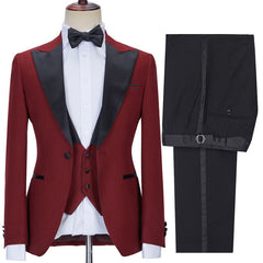 Newinlook Red Three-Piece Business Evening Suit with Peaked Lapel for Men