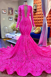 Newinlook Charming Pink Long Sleeves Sweep Evening Dress